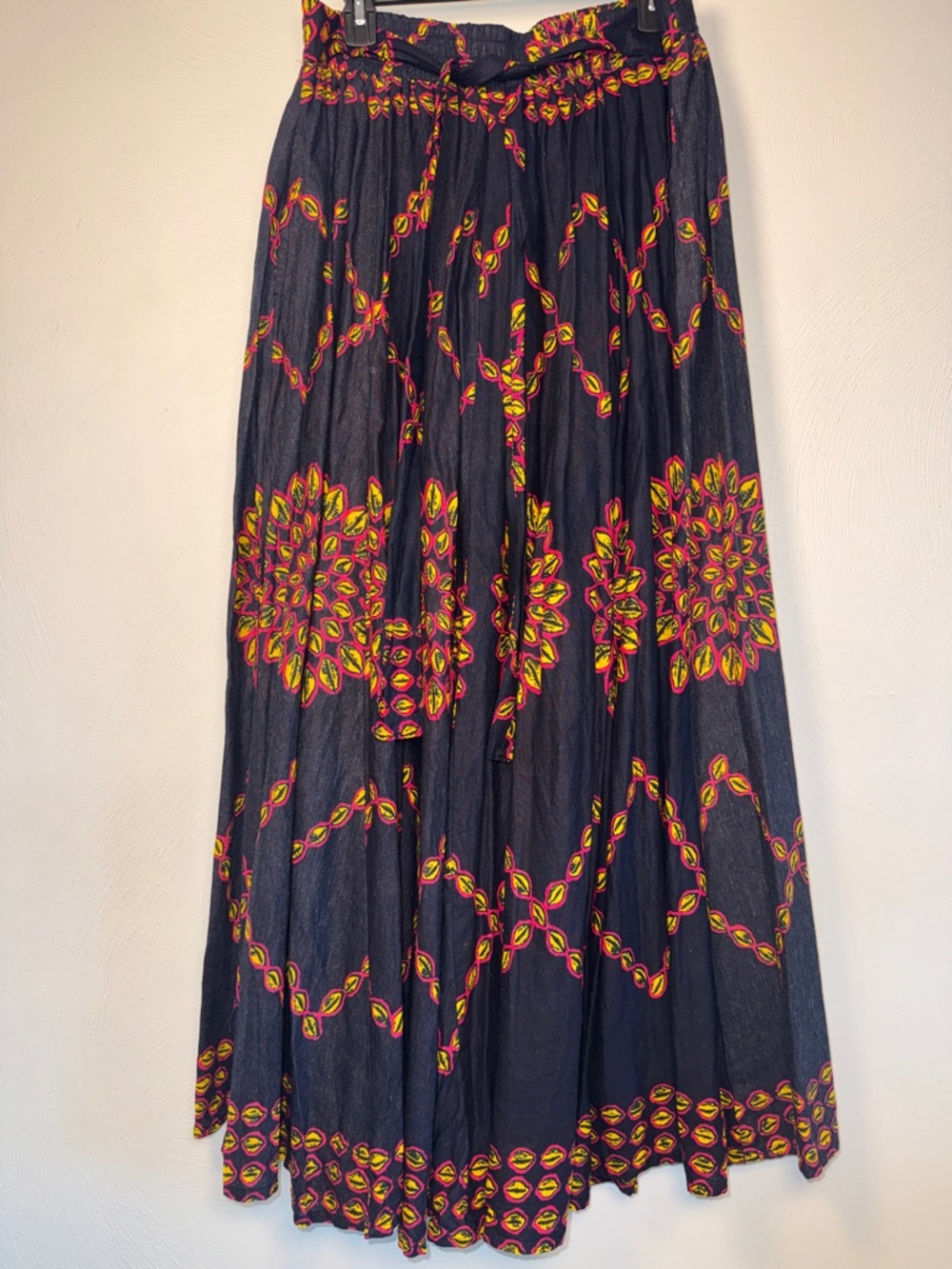 Black Floral Medallion Maxi Skirt with Pink & Yellow Accents